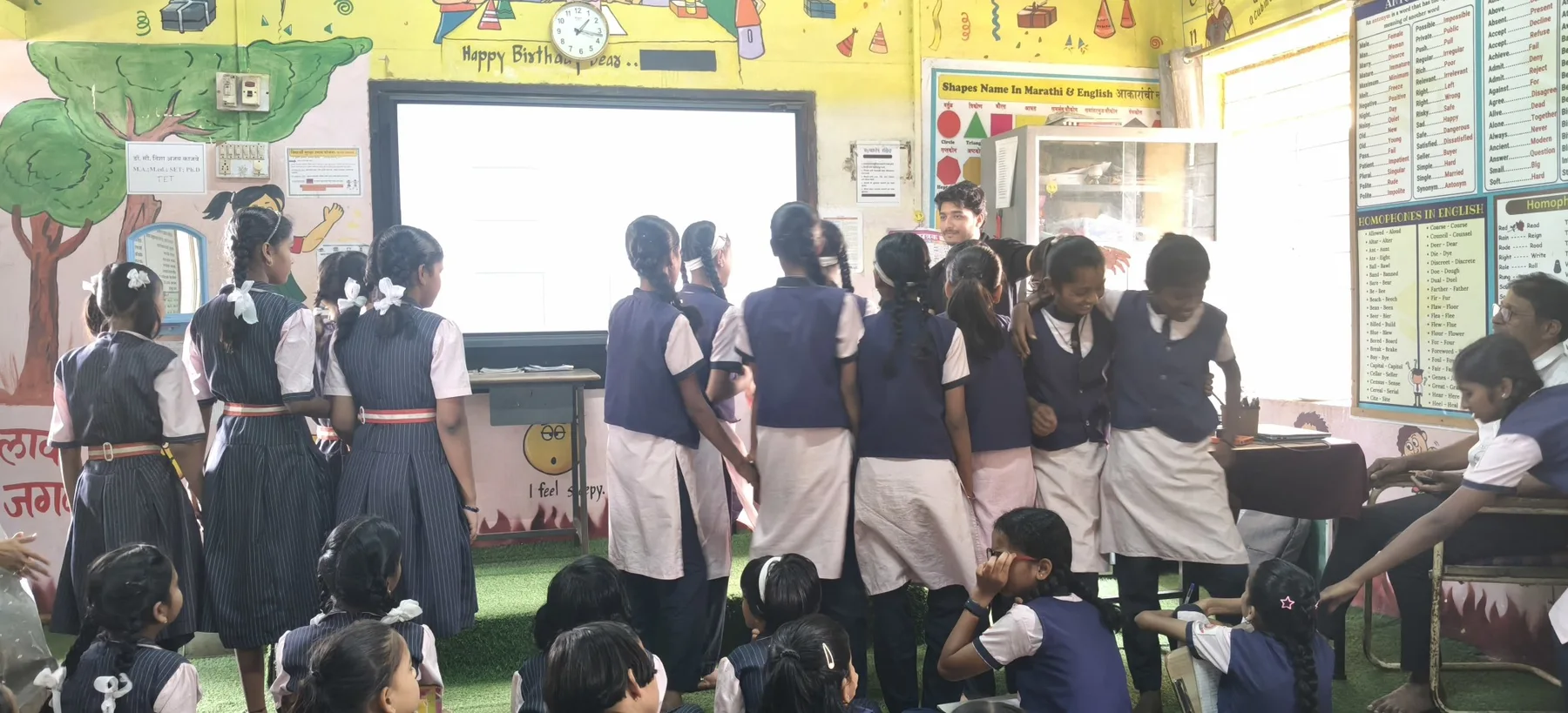 Young learners gathered for an AI literacy classroom activity in India